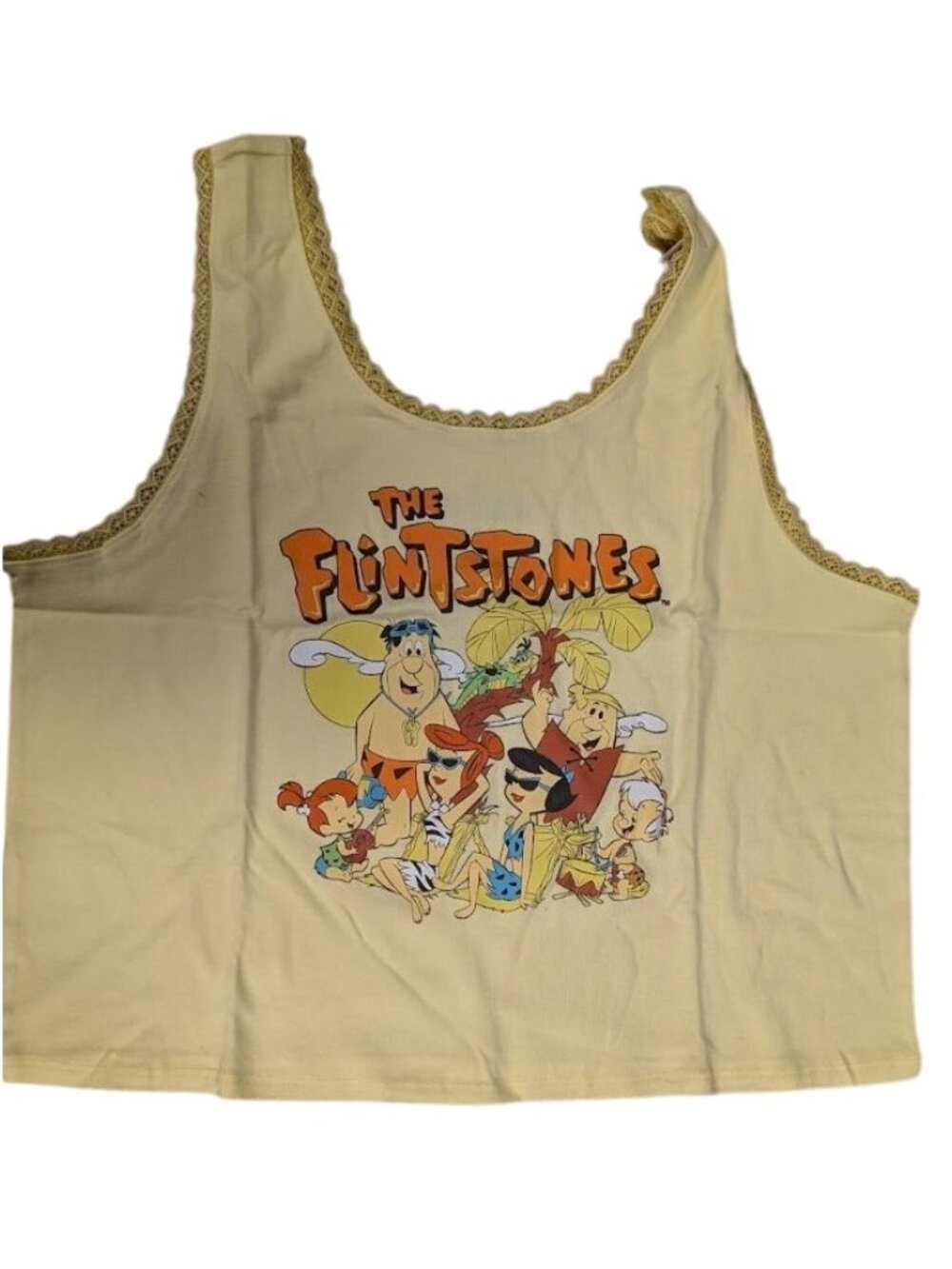 The Flintstones Women's Plus Size Cropped Graphic Tank Top Yellow Size 2X - Picture 4 of 6